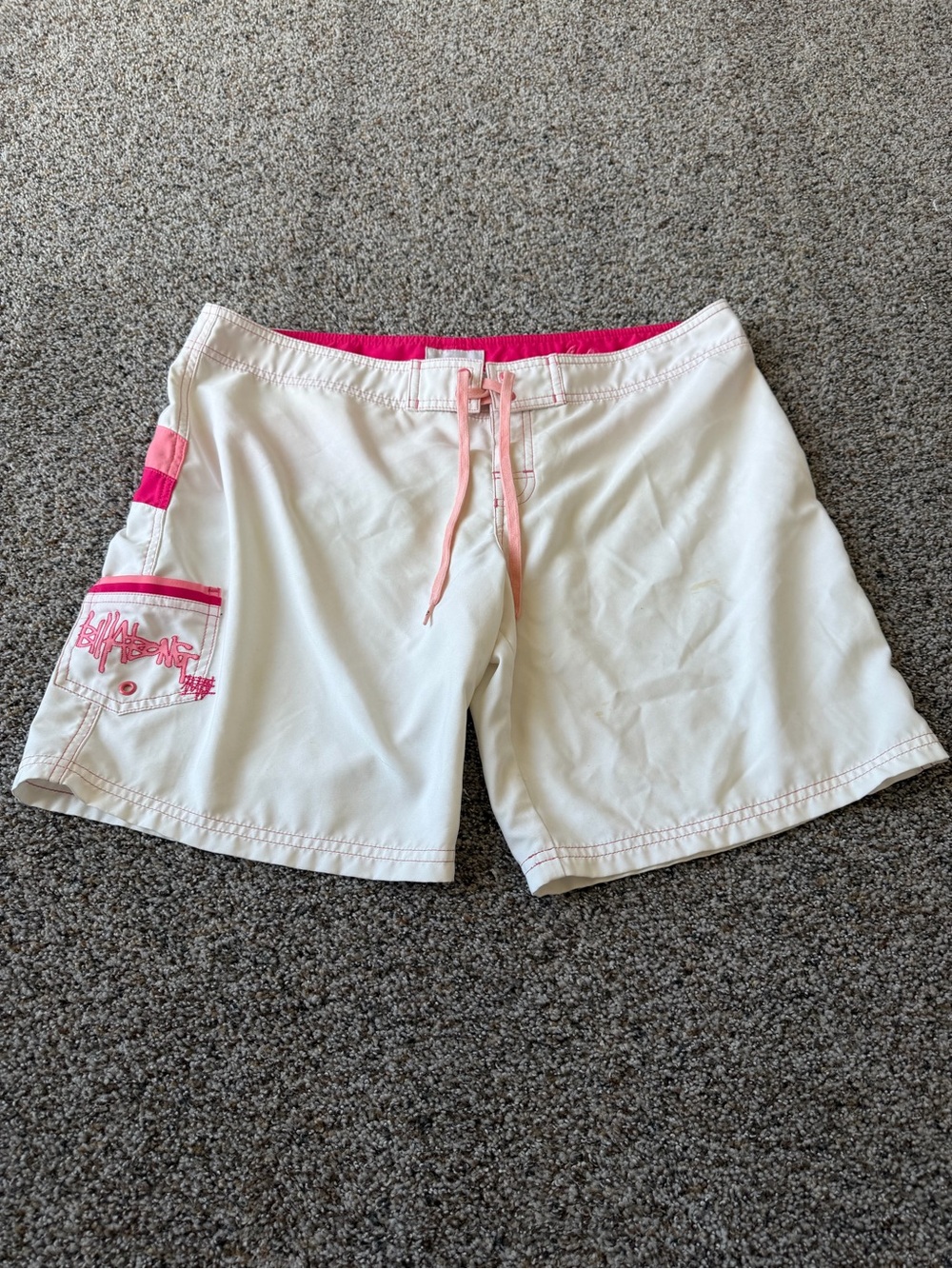 Vintage Y2K Billabong Womens Size 36 Pink White Board Shorts Low Rise Surf